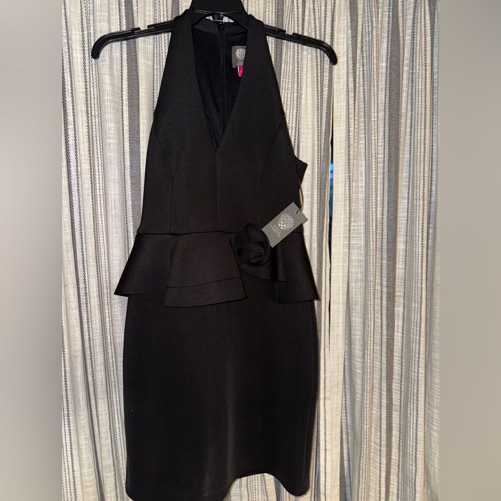 Vince Camuto Black halter top Dress 6 with peplum detail